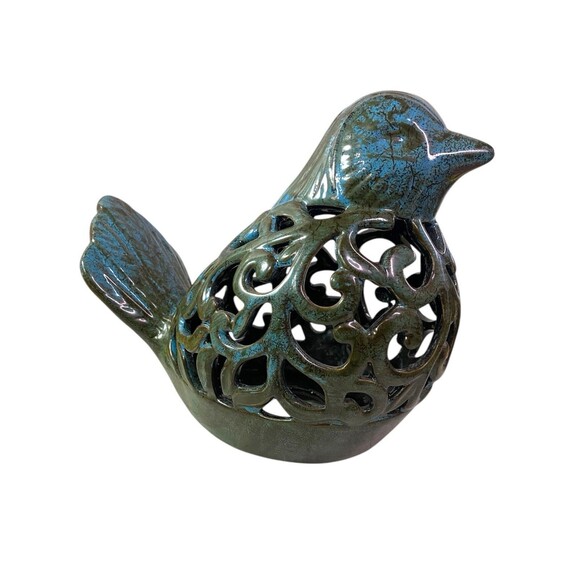 Ceramic Bird Potpourri Fragrance Sachet Holder Blue Green Crackle Glaze 7” Tall - Picture 2 of 9